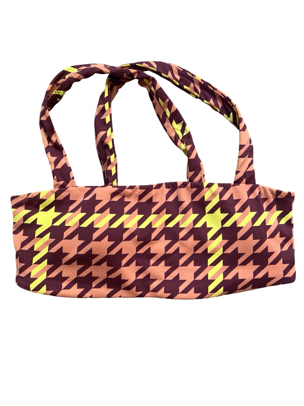 Offline by Aerie Real Me Xtra Square Neck Sports Bra Houndstooth Brown & Yellow